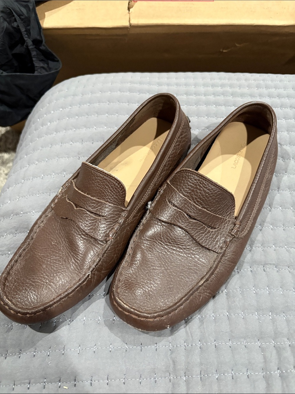 Brown Leather Penny Loafers - Men's Slip-On Dress Casual Lacoste 10.5